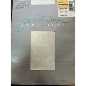 JC Penney fashion Pantyhose Wide Herringbone Olive Control Top Size Queen Short